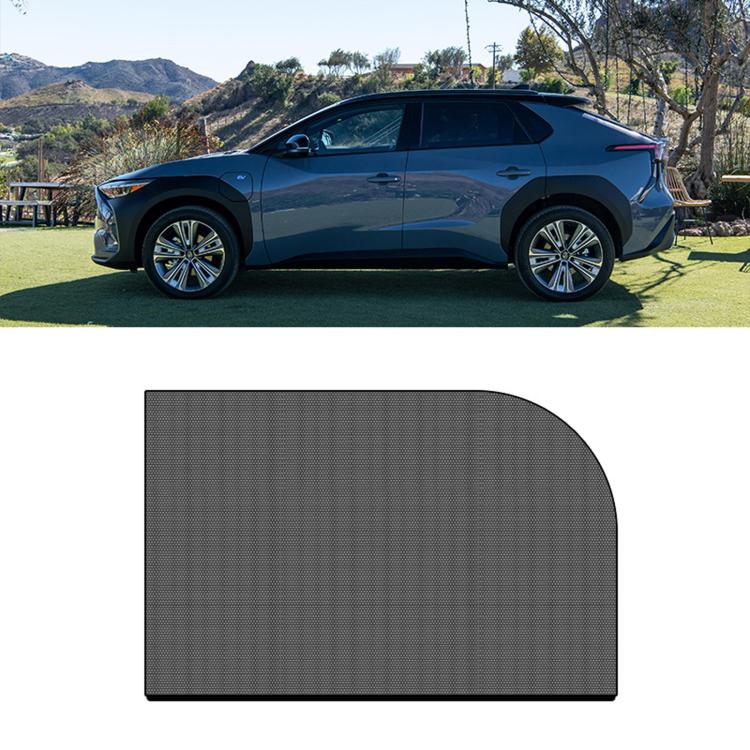 Car window mesh sunshade curtain panel, dark gray, rounded rectangular shape with straight bottom
