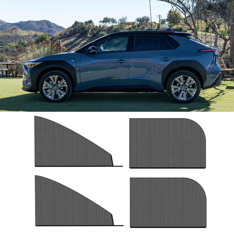 Car window mesh sunshade curtain set, dark gray, four curved panels with straight bottoms