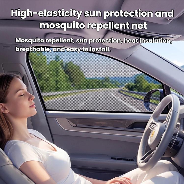 Car window sunshade mosquito mesh curtain with dark net covering the side window