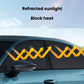 Car window sunshade mesh curtain installed on a door window with heat-blocking arrows