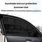 Car window sunshade mosquito mesh panel fitted to a side window frame
