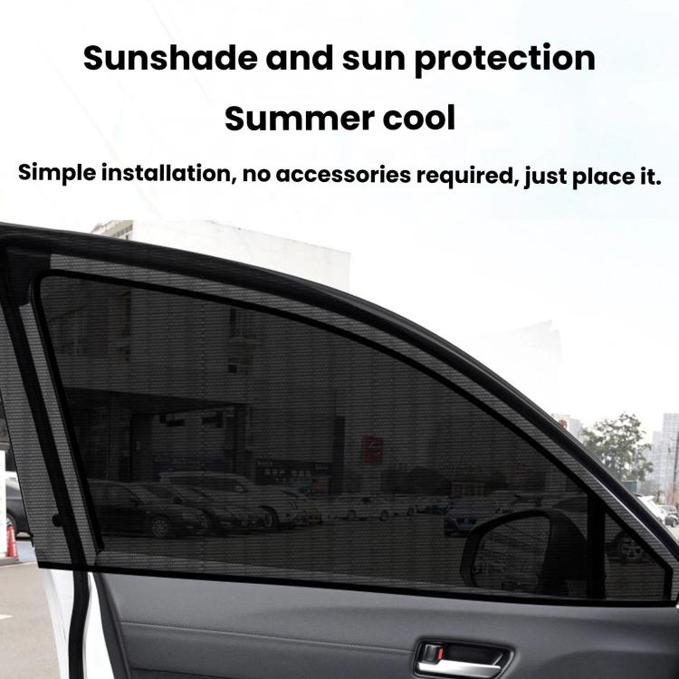 Car window sunshade mosquito mesh panel fitted to a side window frame