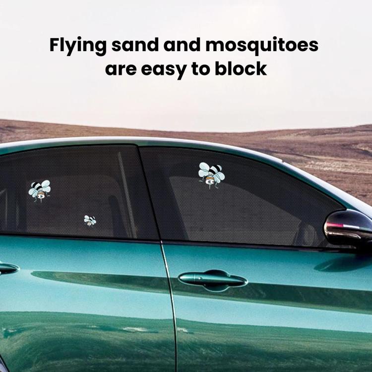 Car window sunshade mosquito mesh on rear side window with small insect icons