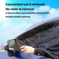 Hand positioning a car window sunshade mosquito mesh curtain over the window