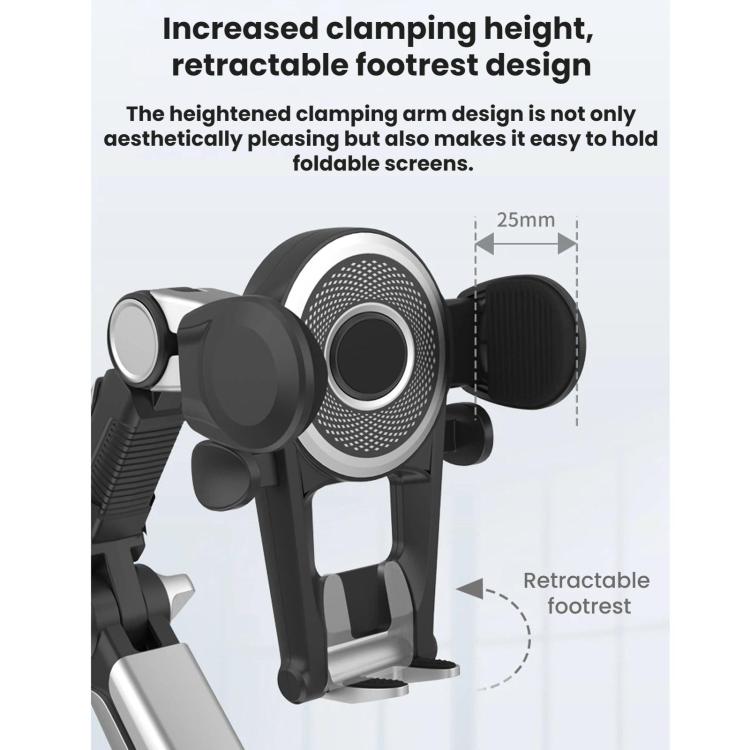 Adjustable car phone holder with retractable footrest under the rotating cradle