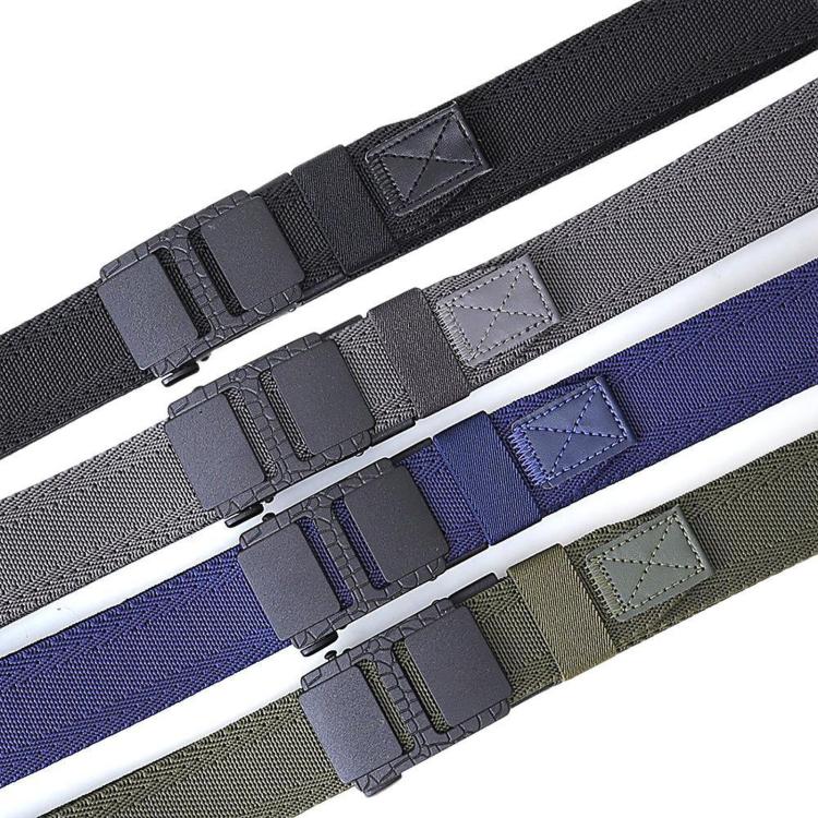 Elastic woven belts with automatic sliding buckles in navy, dark gray, and green