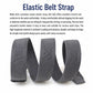 Gray elastic belt strap with textured woven webbing and sliding buckle end