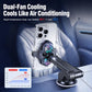 Car phone cooler mount with dual-fan cooling housing, telescopic arm, holding phone
