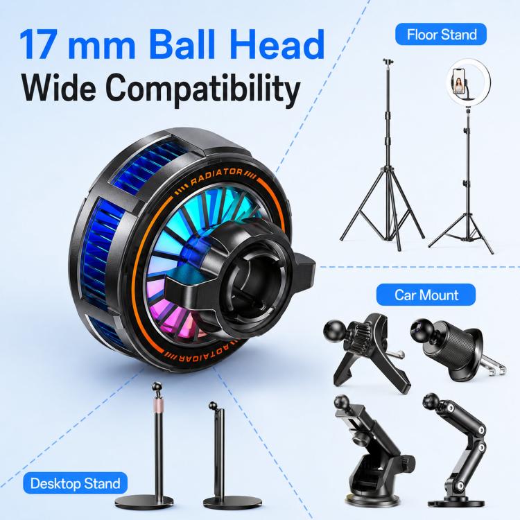 Magnetic phone cooler fan set with multiple mounting stands and clips