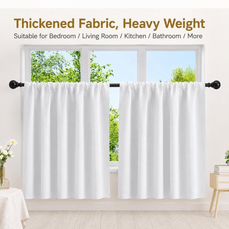 Single Rod Pocket Cafe Curtains Thick High Density Short Tier Window Treatment for Kitchen Bedroom, 40x60cm, 76x60cm, 76x92cm, 106x91cm, 132x46cm