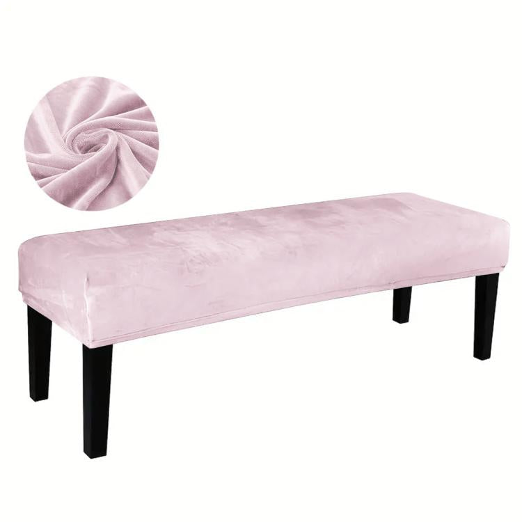 Velvet Stretch Bench Cover Elastic Rectangular Dining Bench Slipcover With Straps