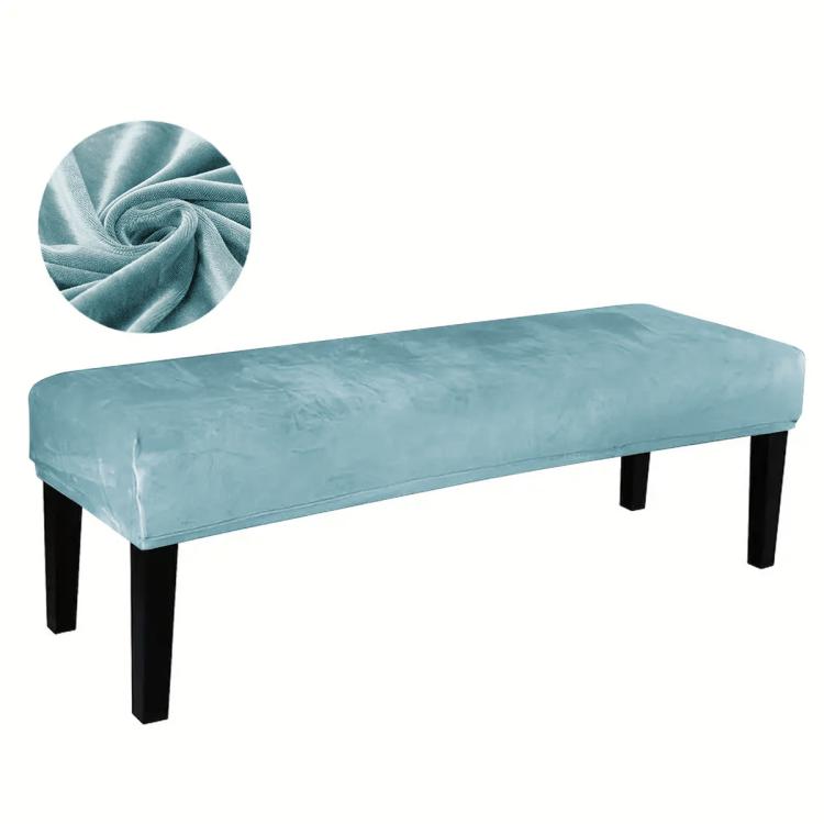 Velvet Stretch Bench Cover Elastic Rectangular Dining Bench Slipcover With Straps