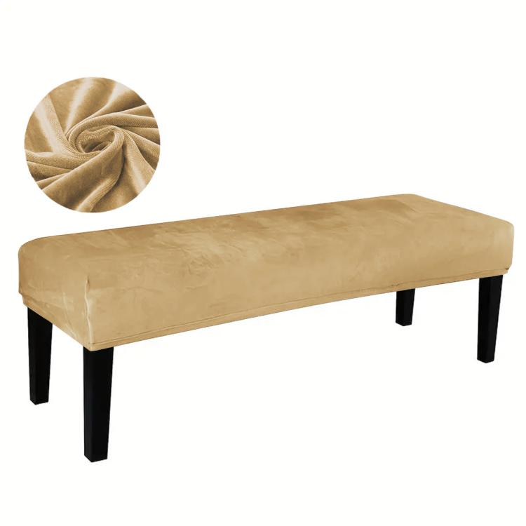 Velvet Stretch Bench Cover Elastic Rectangular Dining Bench Slipcover With Straps