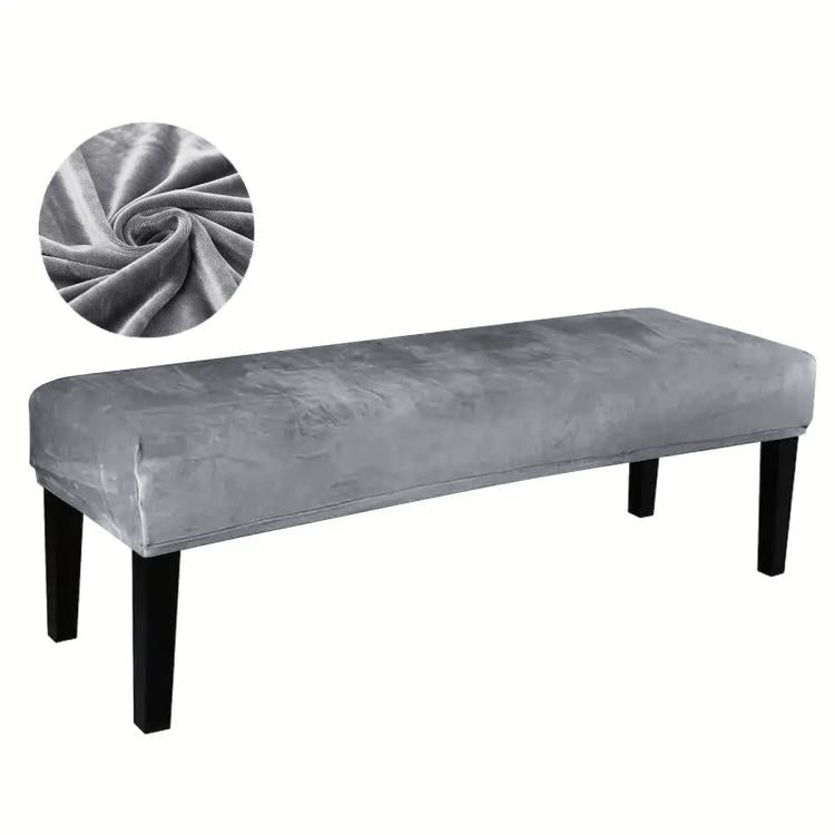 Velvet Stretch Bench Cover Elastic Rectangular Dining Bench Slipcover With Straps