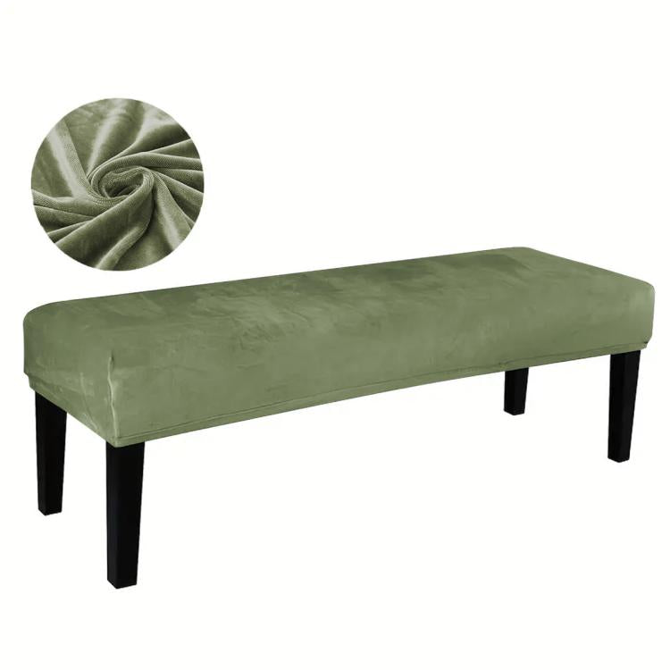 Velvet Stretch Bench Cover Elastic Rectangular Dining Bench Slipcover With Straps
