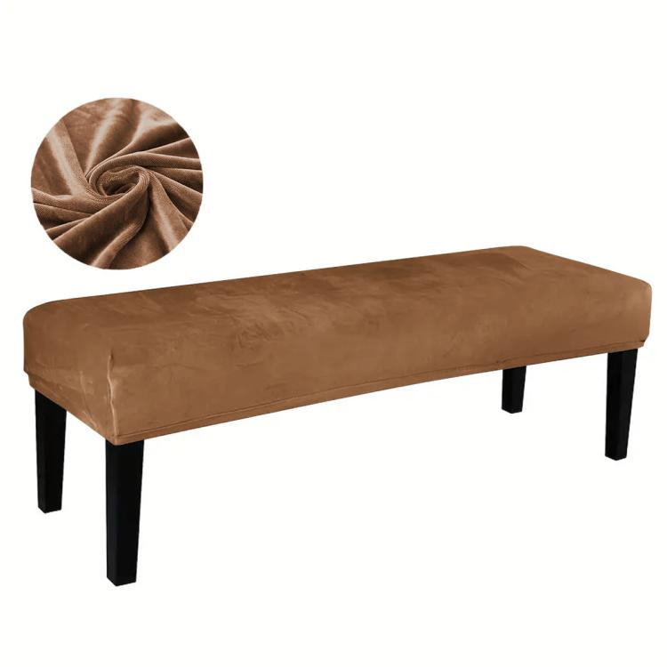 Velvet Stretch Bench Cover Elastic Rectangular Dining Bench Slipcover With Straps