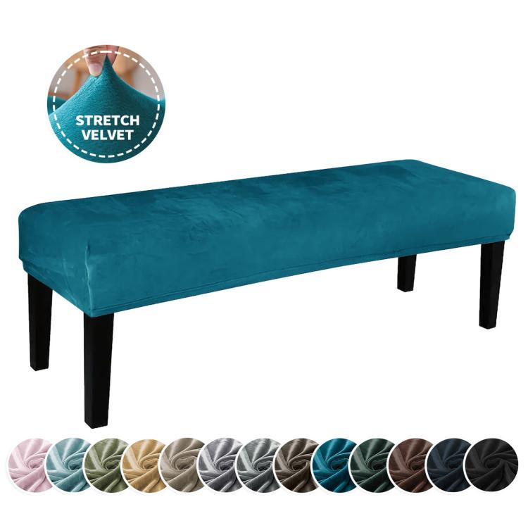 Velvet Stretch Bench Cover Elastic Rectangular Dining Bench Slipcover With Straps