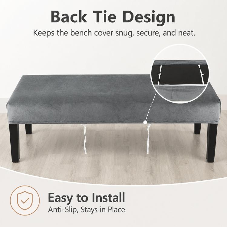 Velvet Stretch Bench Cover Elastic Rectangular Dining Bench Slipcover With Straps