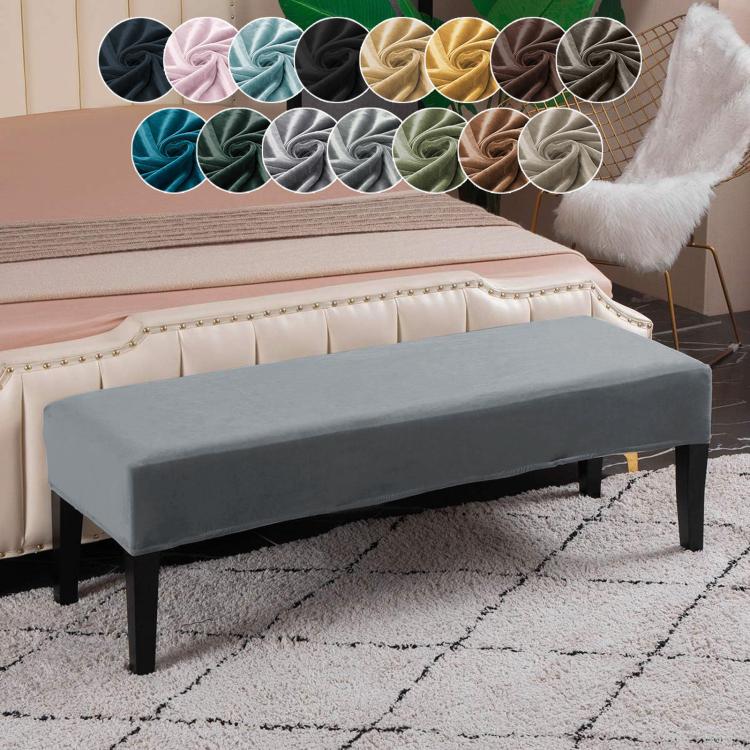 Velvet Stretch Bench Cover Elastic Rectangular Dining Bench Slipcover With Straps