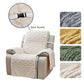 Light beige fleece recliner chair cover set with back buckle strap and embossed panels