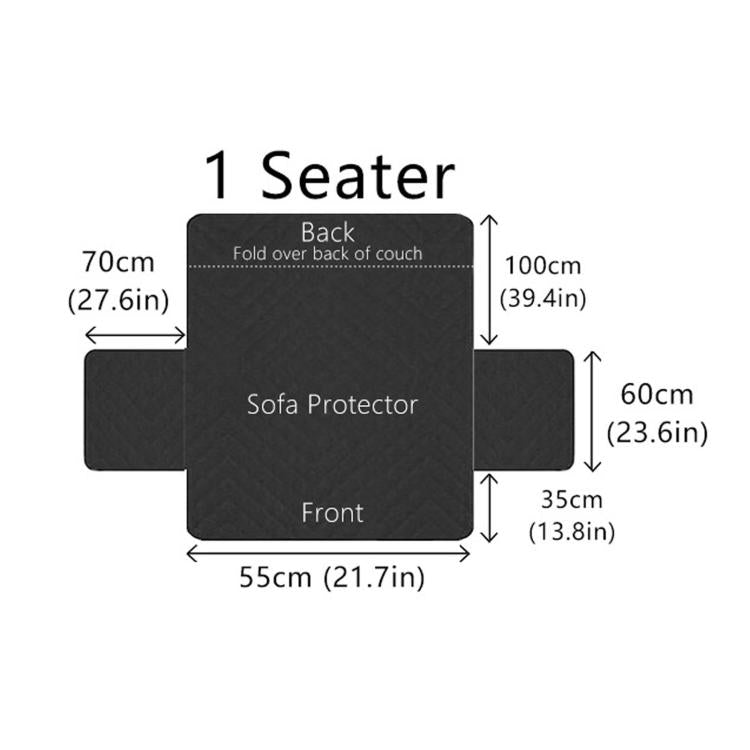 1-seater recliner chair cover size diagram with front, back, and fold-over measurements