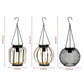 Solar lantern size diagram showing 3 hanging black designs and dimensions