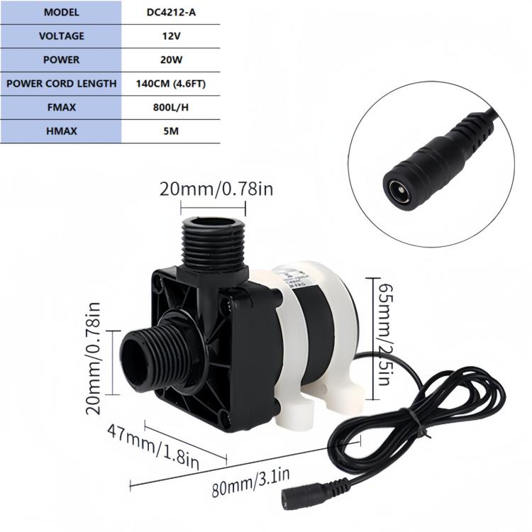 DC submersible water pump with black threaded ports and power cable