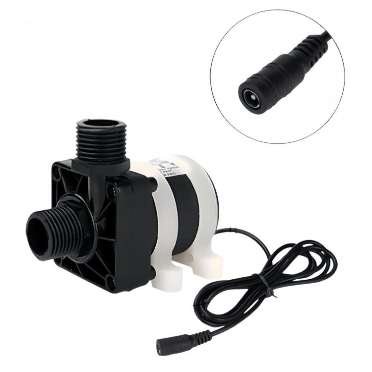 Submersible water pump with black nozzle connector and coiled power cable