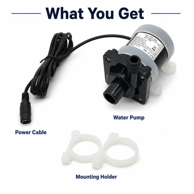 Water pump kit with power cable and mounting holder clips