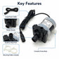 Submersible water pump with outlet nozzle, auxiliary hose port, and long cable