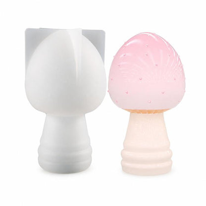 3D silicone mushroom mold pair: white stem with pink speckled cap