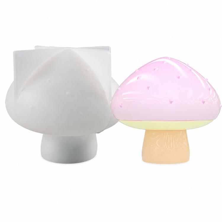 3D silicone mushroom molds pair: gray-white stem with pink speckled cap