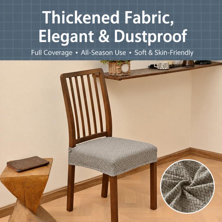 Gray textured dining chair seat cover with thick fabric and full wrap fit
