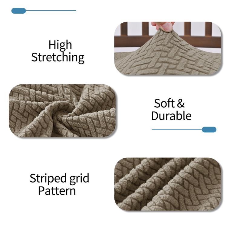 Gray fabric stretch chair seat cover with striped grid pattern and soft texture