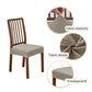 Gray seat cover with elastic fabric and woven details fitted on a dining chair
