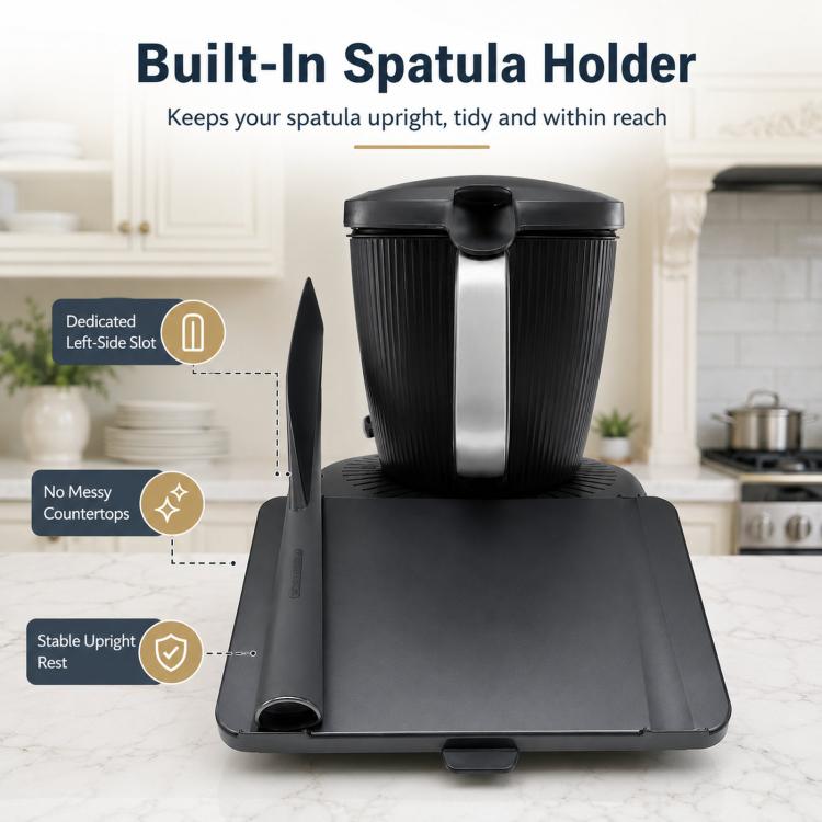 Protective screen cover for Thermomix TM7 with built-in spatula holder slot, dark gray