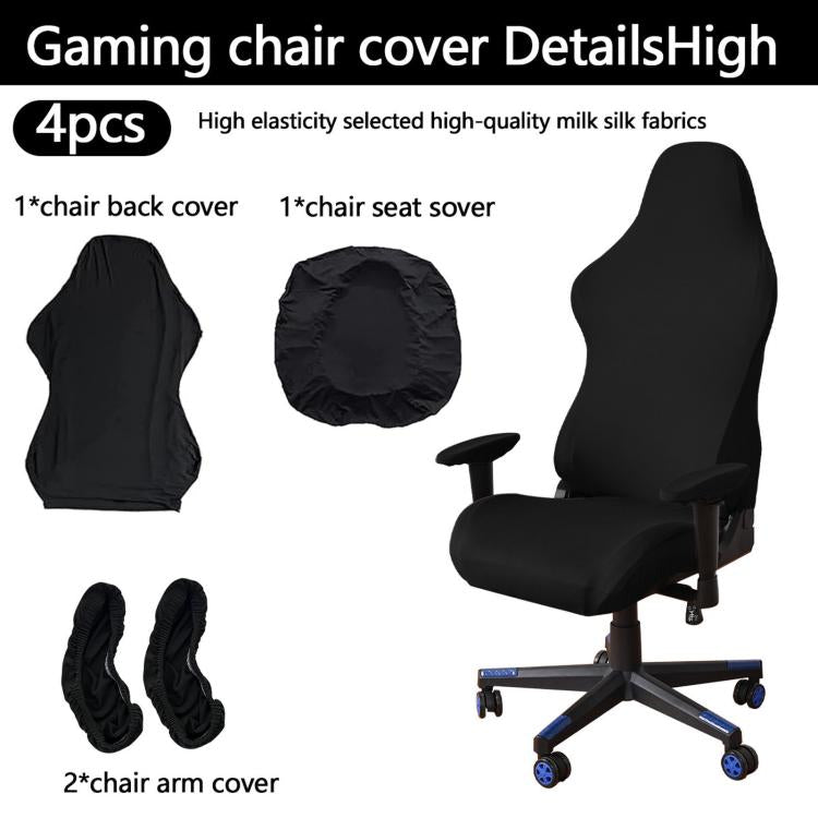Black 4-piece gaming chair cover set: back, seat, and armrest covers with matching shape