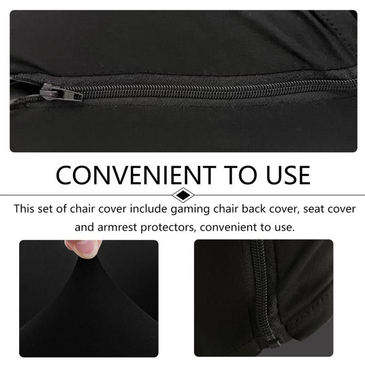 Black gaming chair cover close-up of reinforced zipper track and seam detail