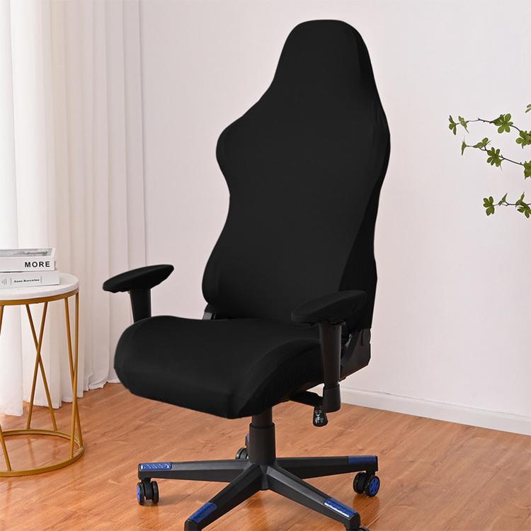 Black stretch gaming chair cover with armrest pads, fitted elastic slipcover