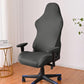 Dark gray stretch gaming chair cover with armrest pads, fitted elastic slipcover