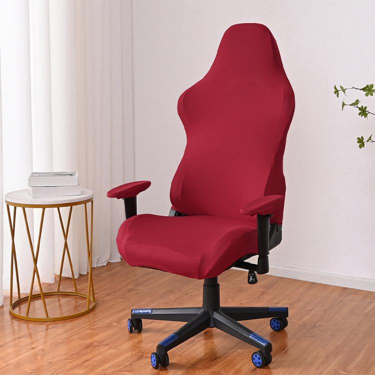 Red stretch gaming chair cover with armrest pads, fitted elastic slipcover