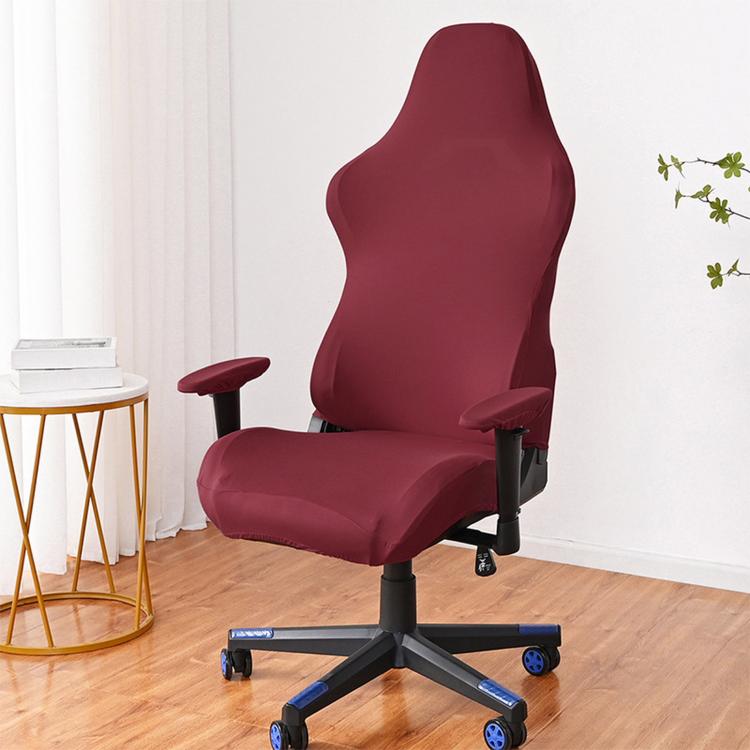 Wine red stretch gaming chair cover with armrest pads, fitted elastic slipcover