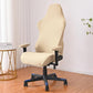 Beige stretch gaming chair cover with armrest pads, fitted elastic slipcover