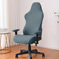 Blue gray stretch gaming chair cover with armrest pads, fitted elastic slipcover