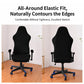 Black gaming chair slipcover with armrest covers, natural contour fit on chair back and seat.