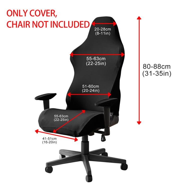 Black stretch gaming chair cover with armrest openings, elastic fit