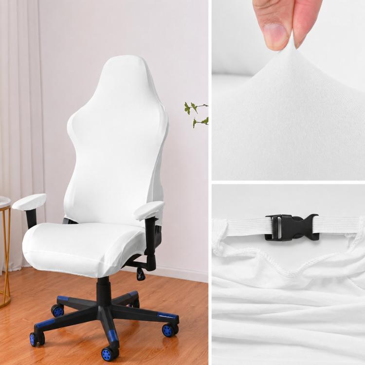 White stretch gaming chair slipcover with armrest cover detail