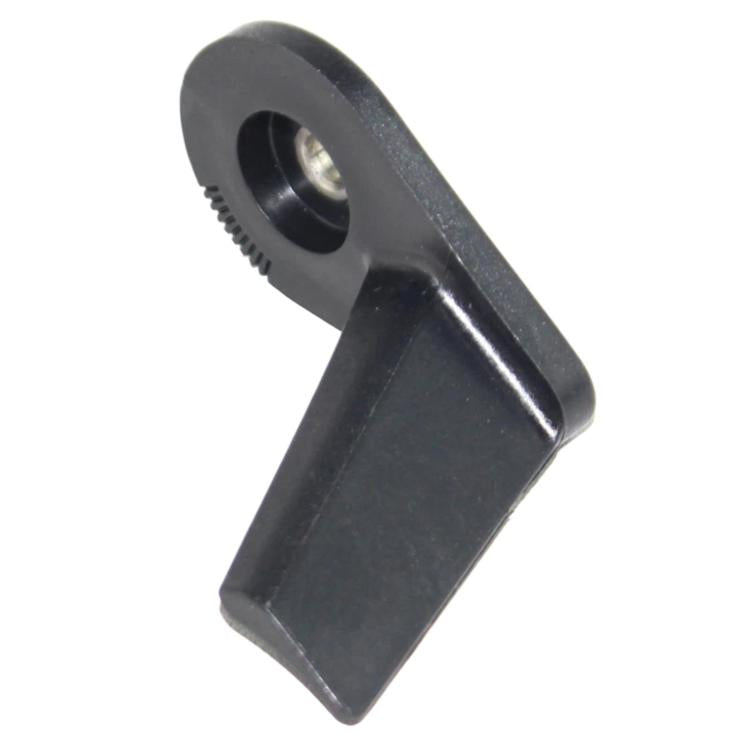 Black rudder stabilizer fin with round mounting hole and serrated edge