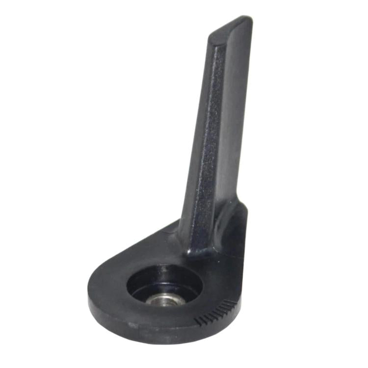 Black rudder stabilizer fin bracket with vertical post and round threaded hole