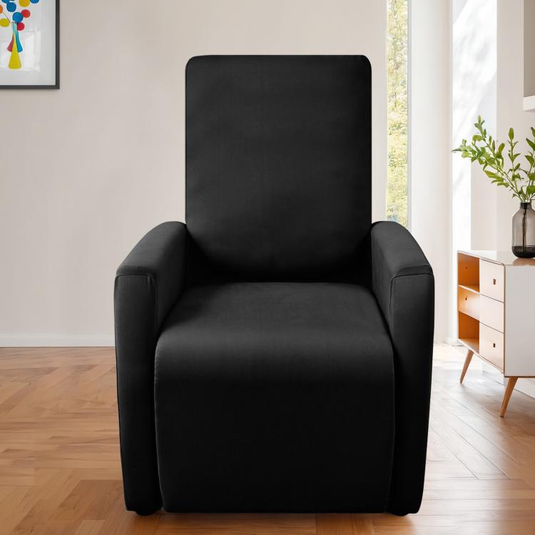 Black small recliner chair slipcover with fitted seat and armrests